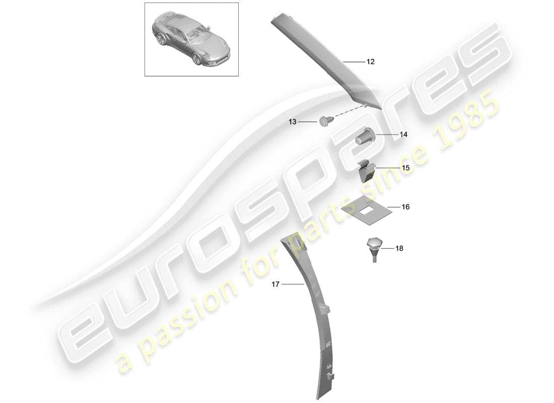 porsche 2014 (991-1 turbo) un pilier schéma des pièces