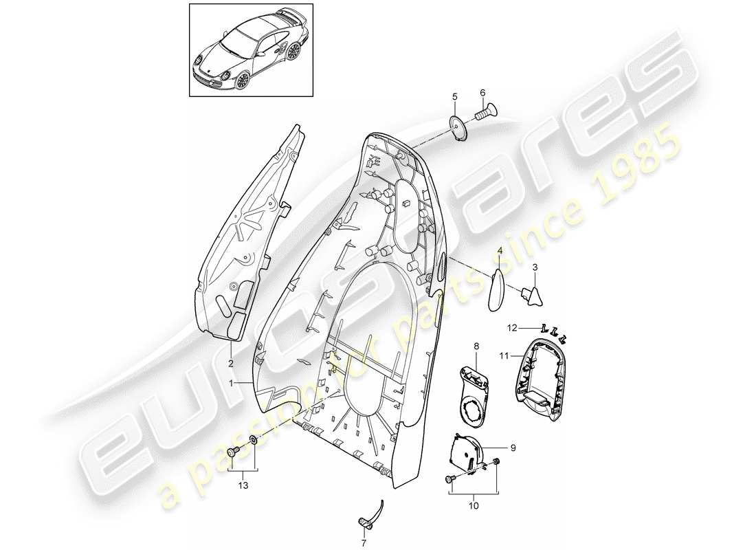 porsche 2009 997-2 turbo / gt2 coque de dossier schéma des pièces
