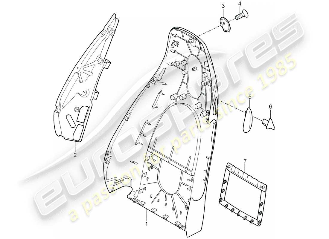 porsche 2005 (987 boxster) coque de dossier schéma des pièces
