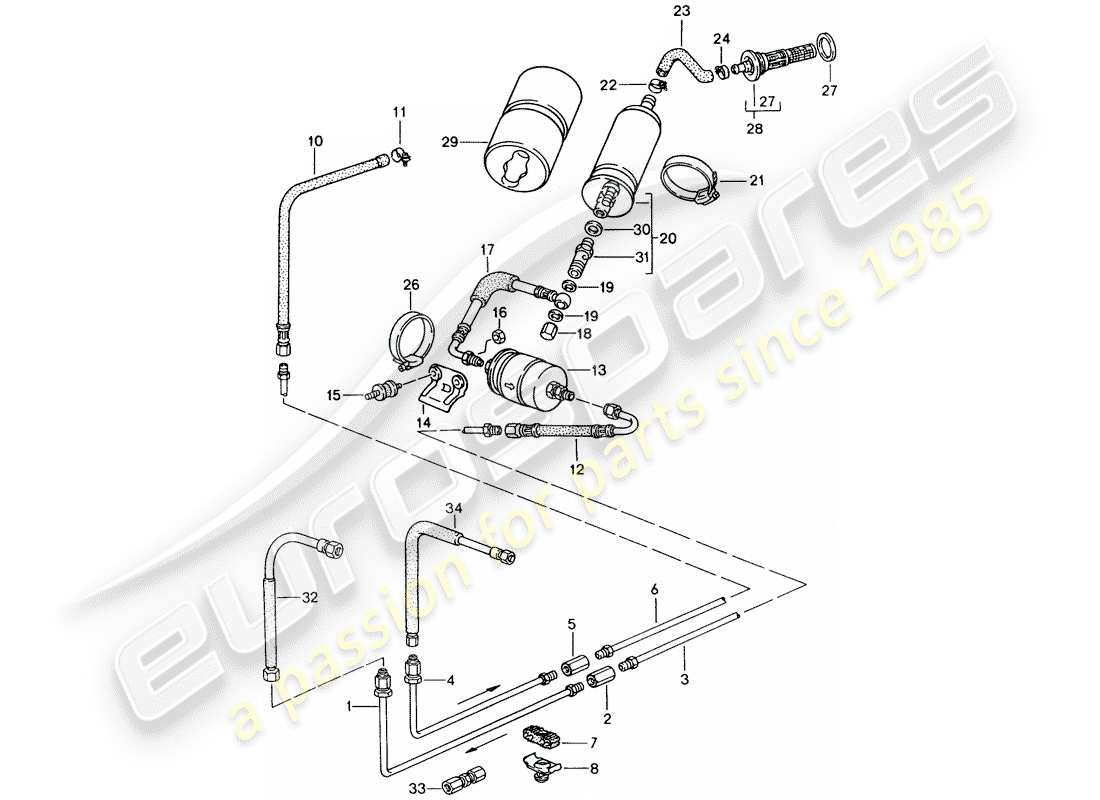 porsche 1991 (944) système de carburant schéma des pièces