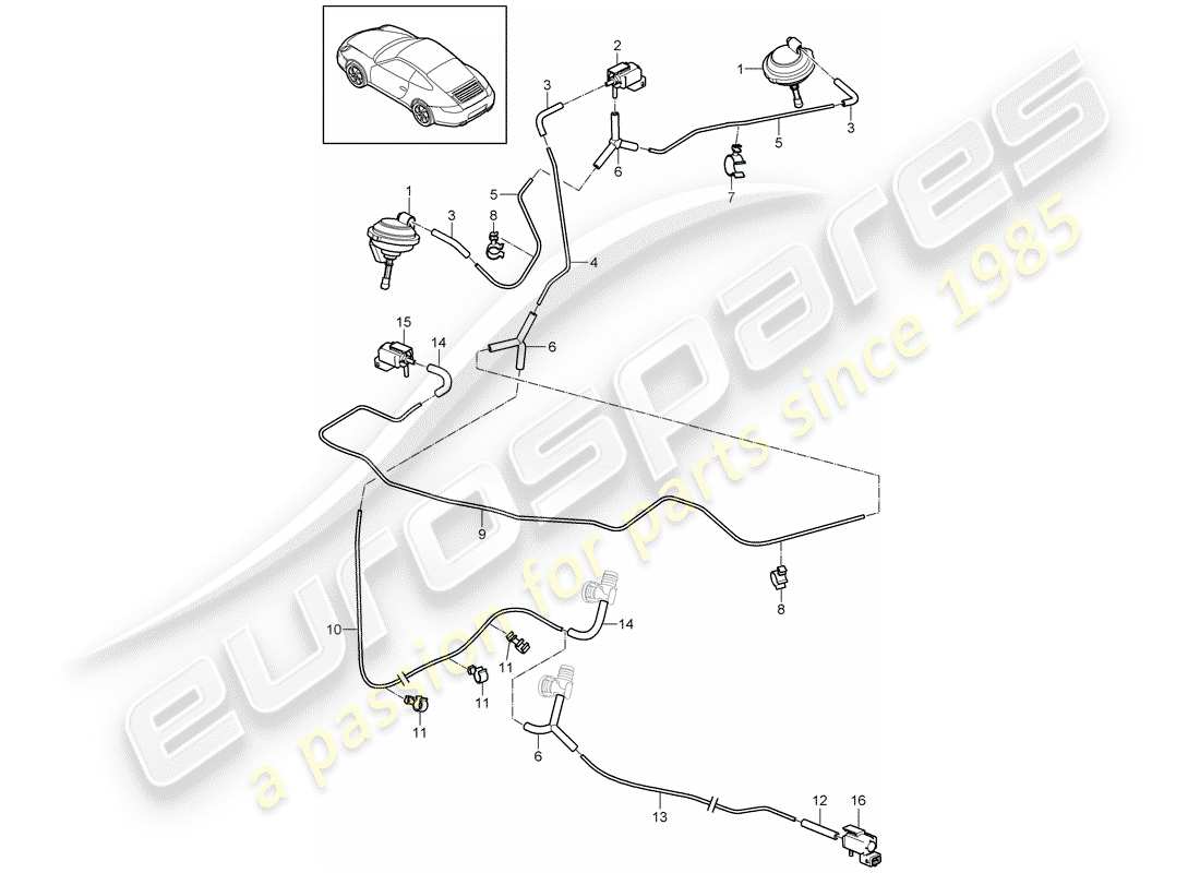 porsche 2010 (997-2) système de vide schéma des pièces