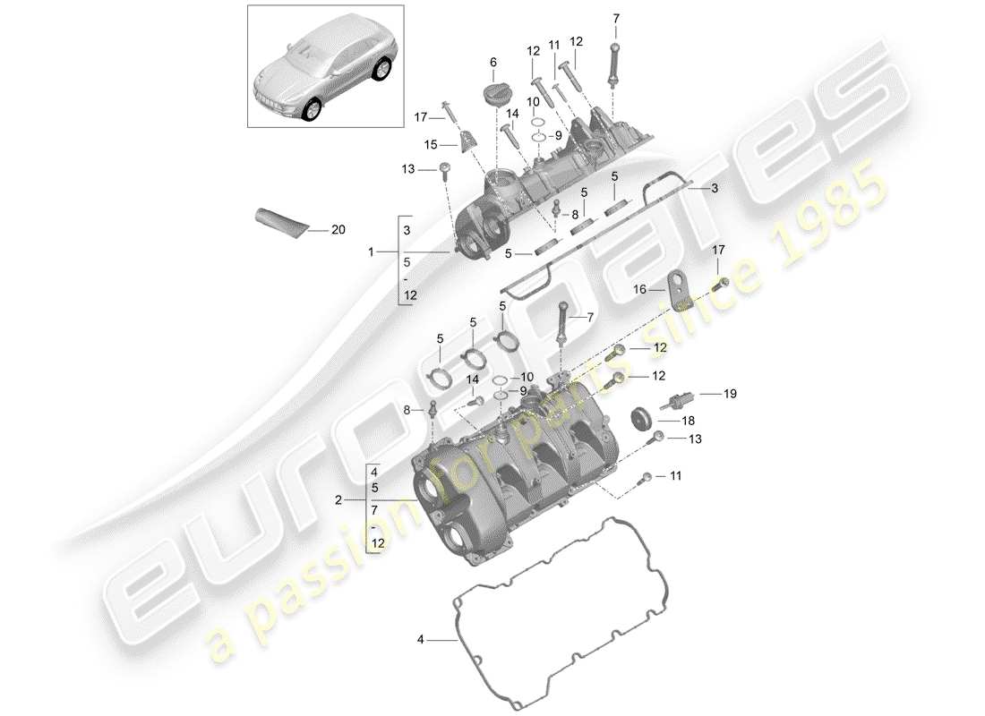 porsche 2016 (macan) couvercle de soupape schéma des pièces