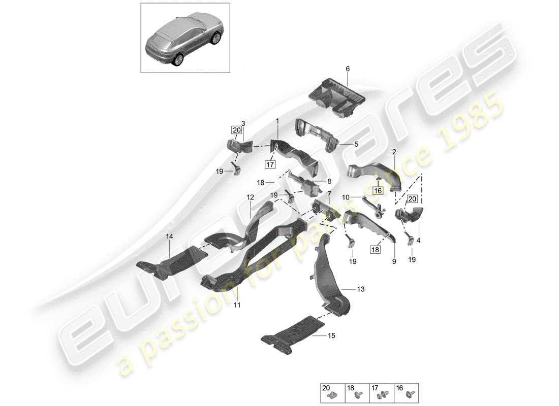 porsche 2019 (macan) diagramme des pièces du conduit d'air