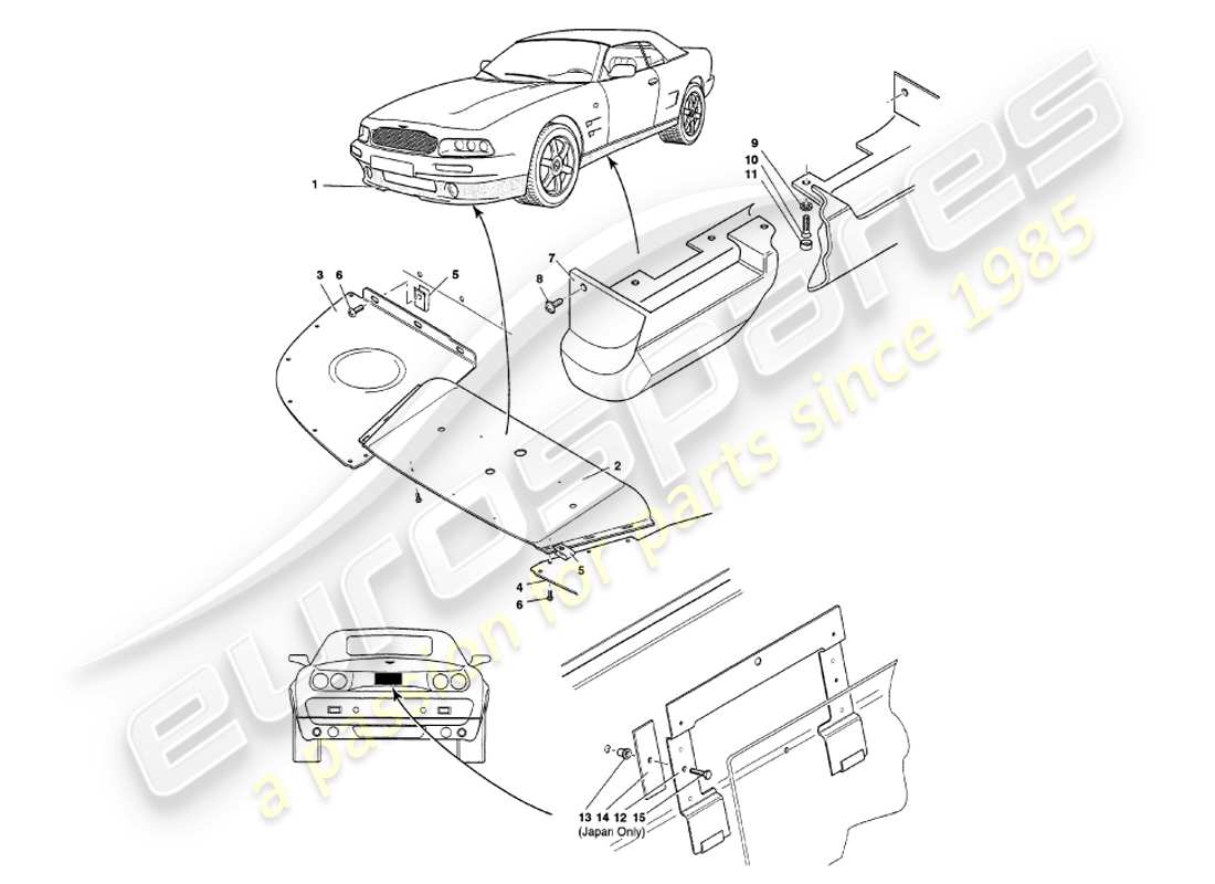 aston martin v8 volante (2000) raccords de carrosserie schéma des pièces
