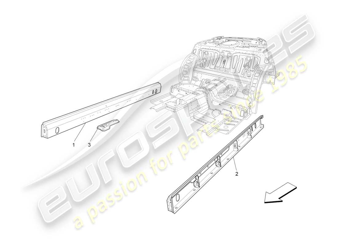 maserati granturismo (2012) cadres structurels centraux et panneaux en tôle schéma des pièces