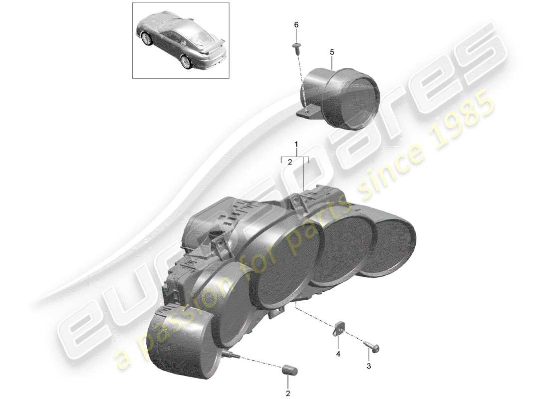 porsche 2016 (991-1 r/gt3/rs) groupe d'instruments schéma des pièces