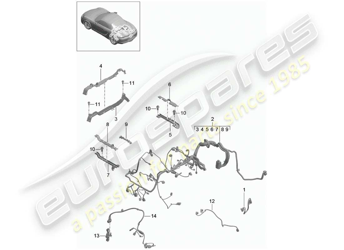 porsche 2012 (981 boxster) faisceau de câblage schéma des pièces