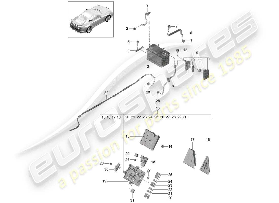porsche 2017 (991-2 r/gt3/rs) batterie schéma des pièces