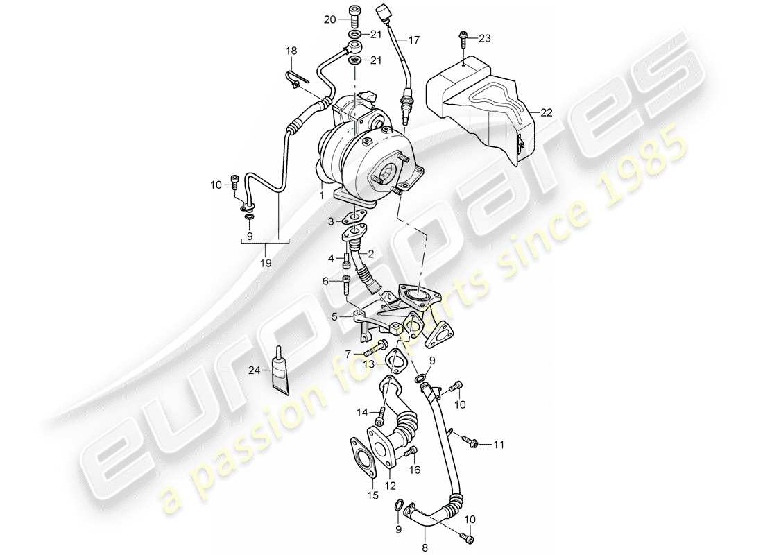 porsche 2010 (cayenne e1 9pa) turbocompresseur de gaz d'échappement schéma des pièces