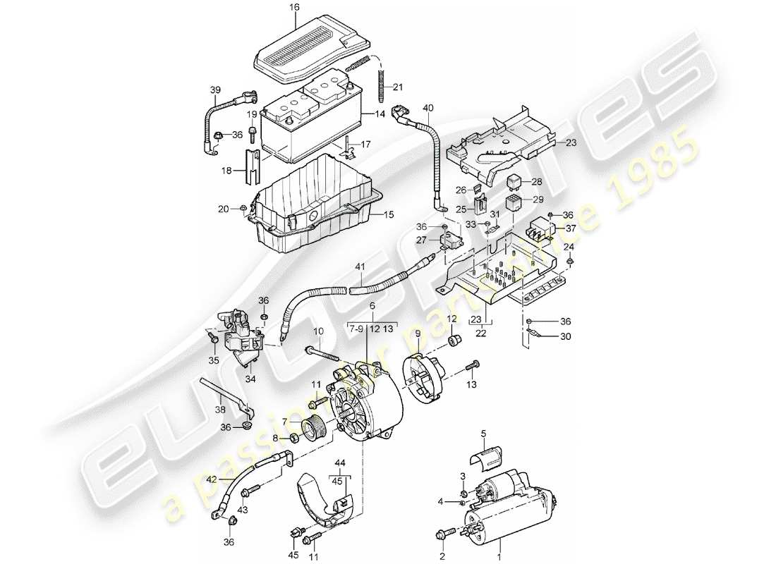porsche 2003 (cayenne e1 9pa) diagramme des pièces de la batterie