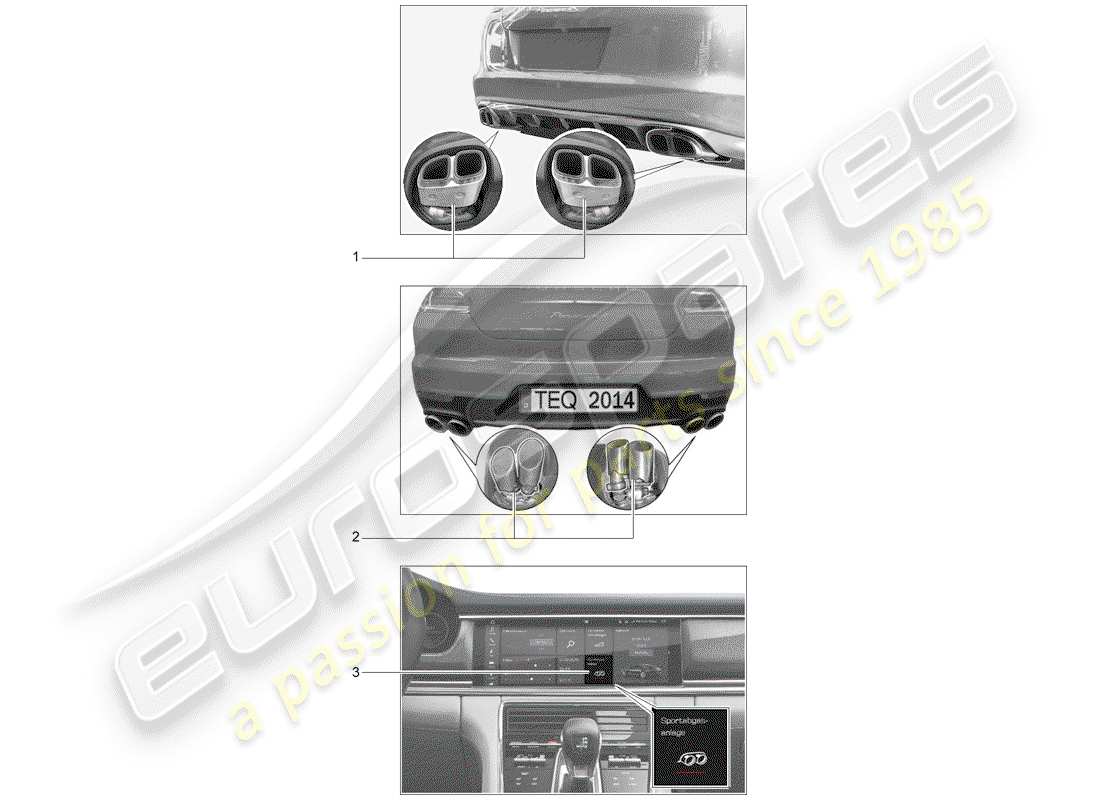 porsche 2010 (tequipment panamera) système d'échappement schéma des pièces