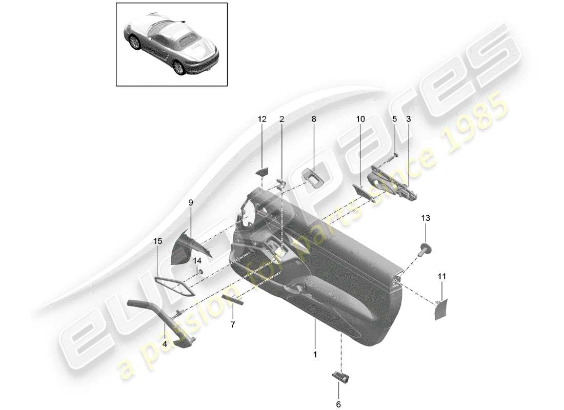 porsche 2017 (718 boxster) garniture de porte schéma des pièces