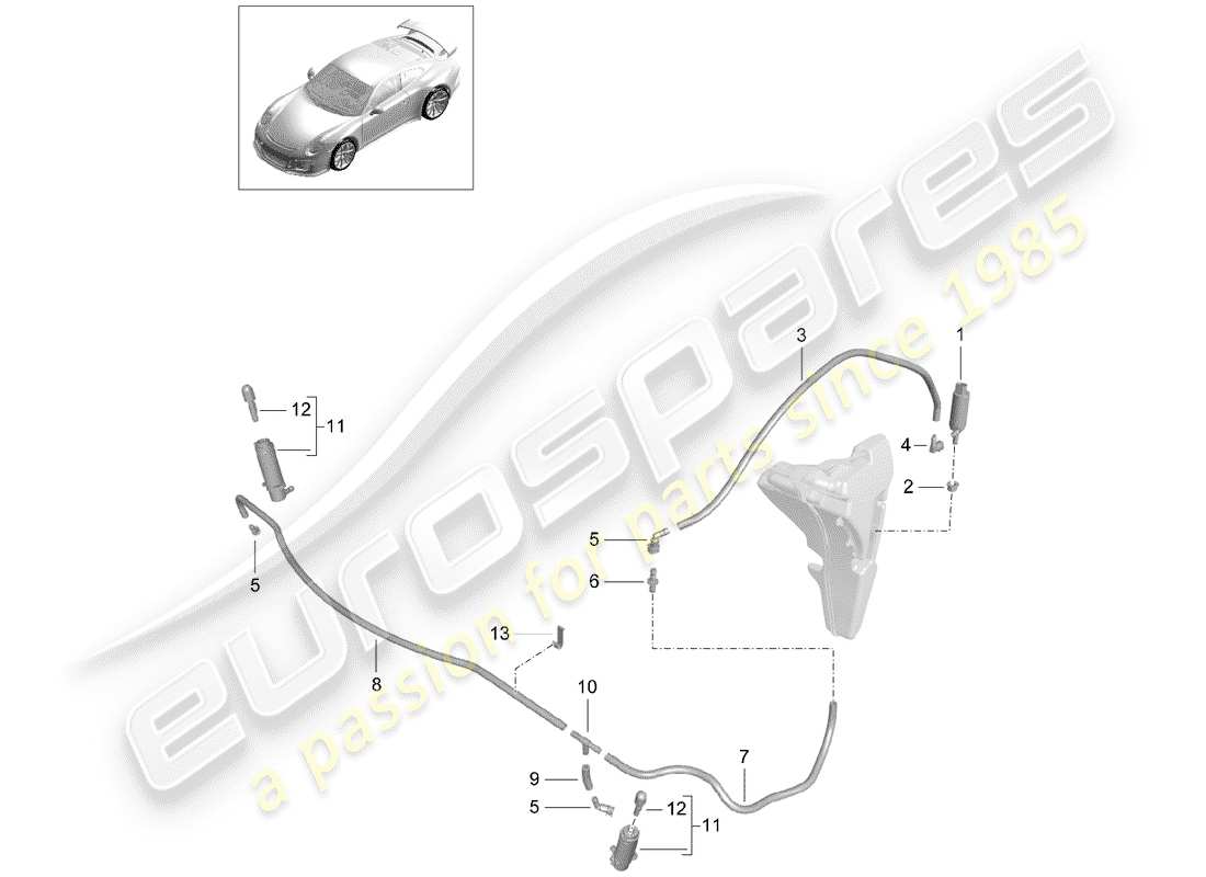 porsche 2017 (991-2 r/gt3/rs) système de lave- rondelle schéma des pièces