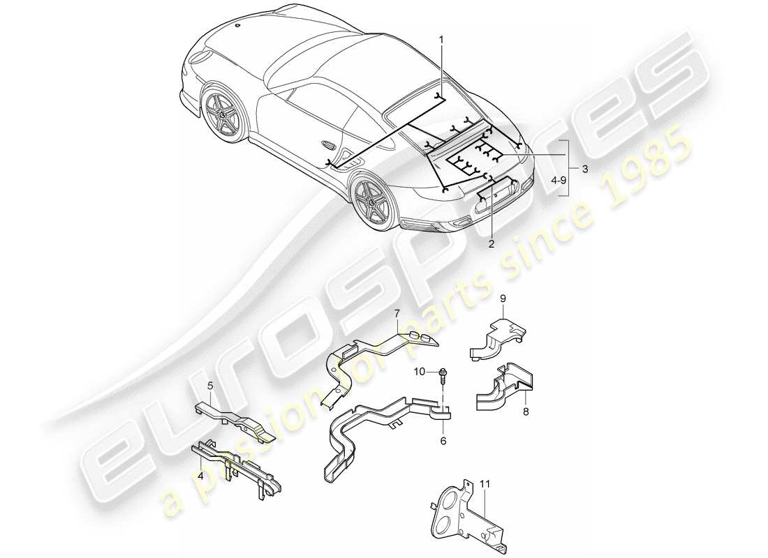 porsche 2008 (997-1 turbo / gt2) faisceaux de câbles schéma des pièces