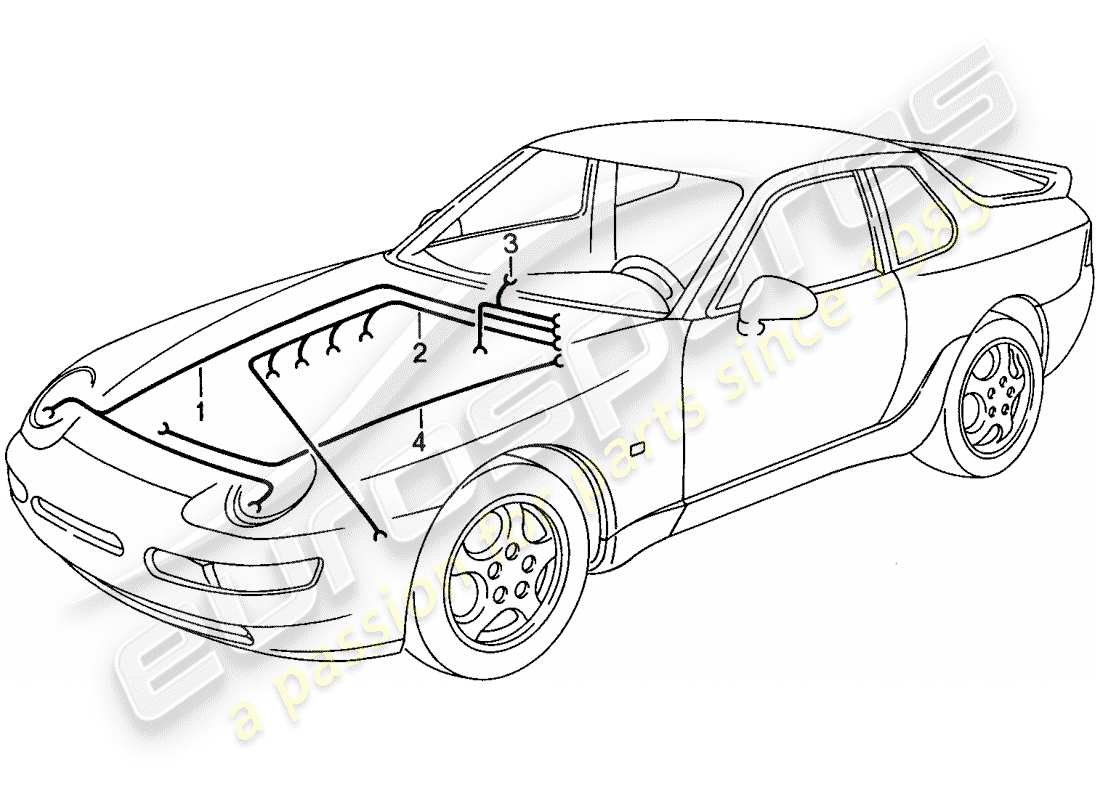 porsche 1993 (968) faisceau de cablage - compartiment moteur - chauffage - climatiseur schéma des pièces