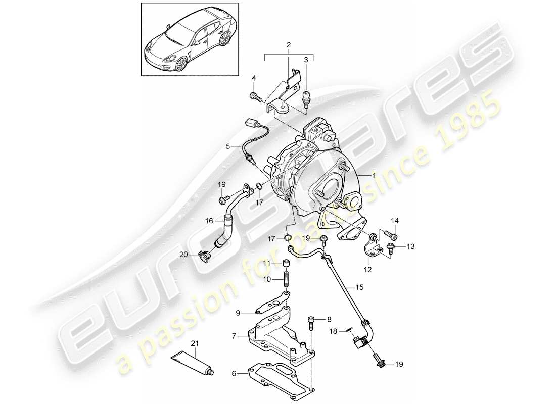 porsche 2015 (panamera 970) turbocompresseur de gaz d'échappement schéma des pièces
