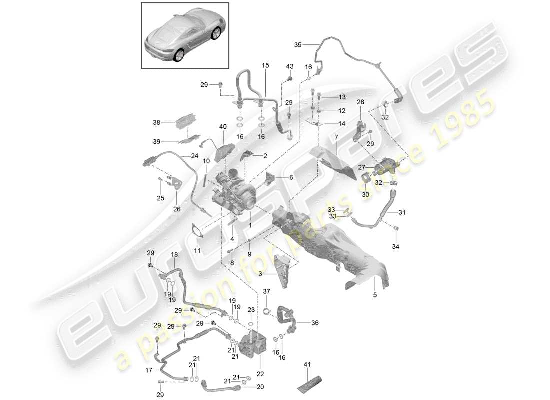 porsche 2017 (718 cayman) turbocompresseur de gaz d'échappement schéma des pièces