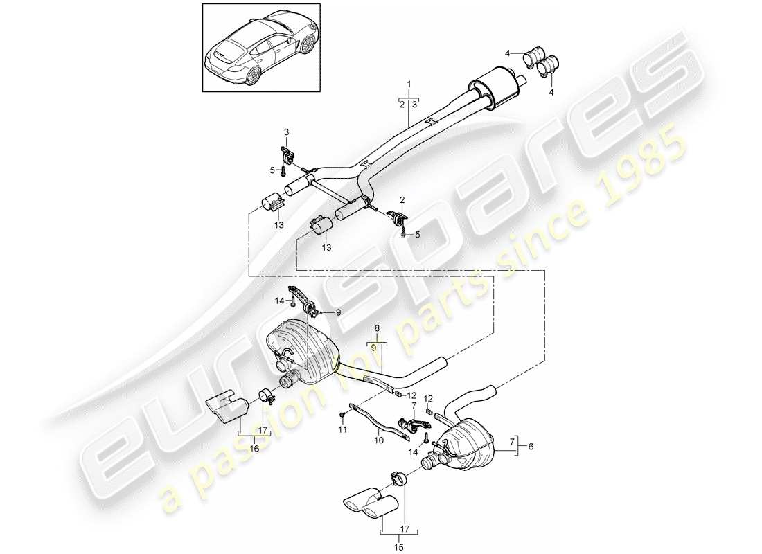 porsche 2010 (panamera 970) système d'échappement schéma des pièces