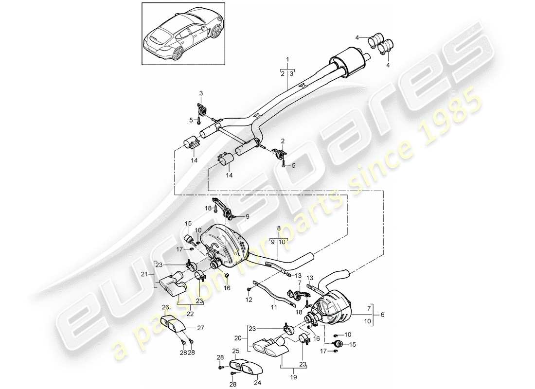 porsche 2010 (panamera 970) système d'échappement schéma des pièces