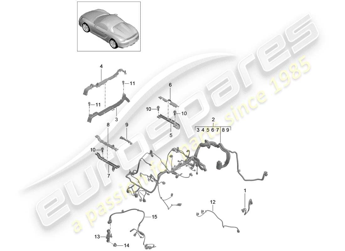 porsche 2016 (981 boxster spyder) faisceau de câblage schéma des pièces