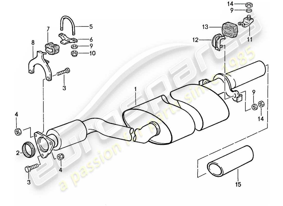 porsche 1990 (944) système d'échappement - silencieux d'échappement, arrière schéma des pièces