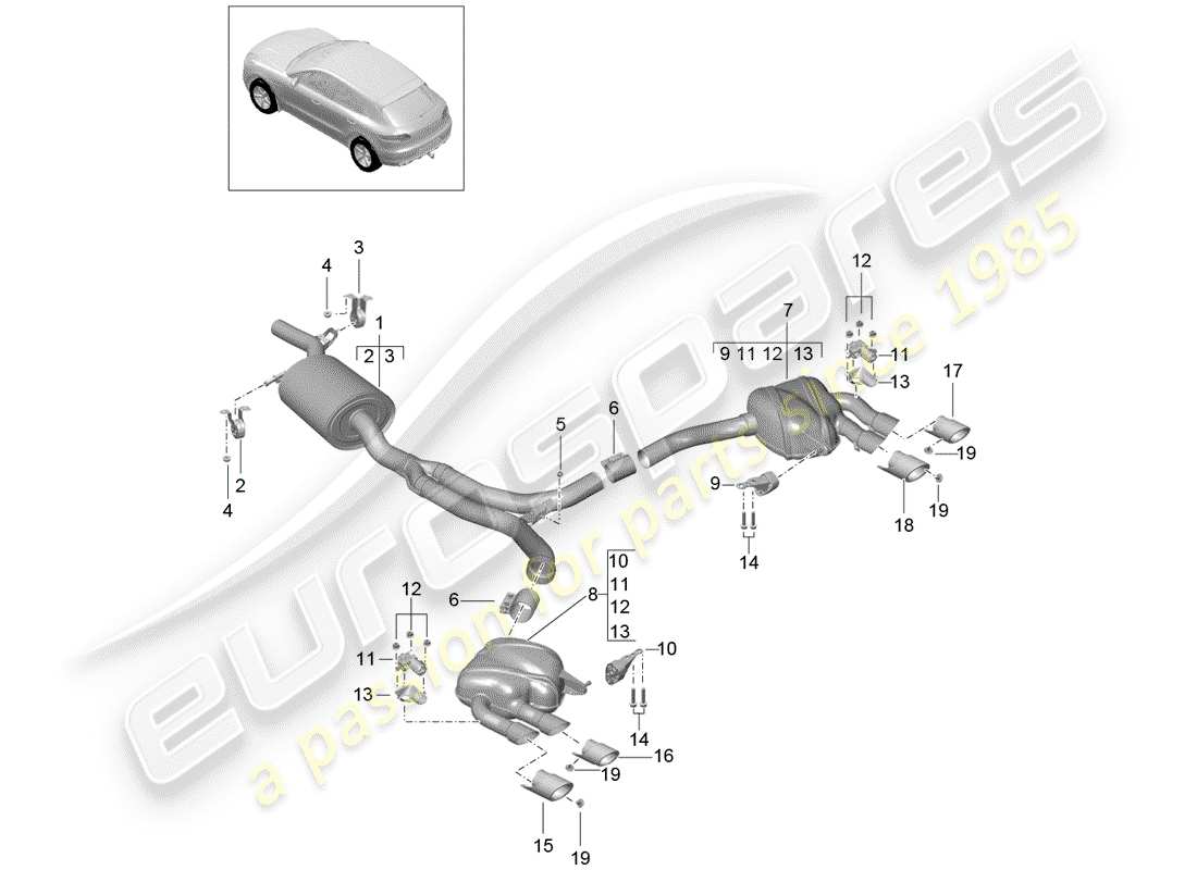 porsche 2014 (macan) système d'échappement schéma des pièces