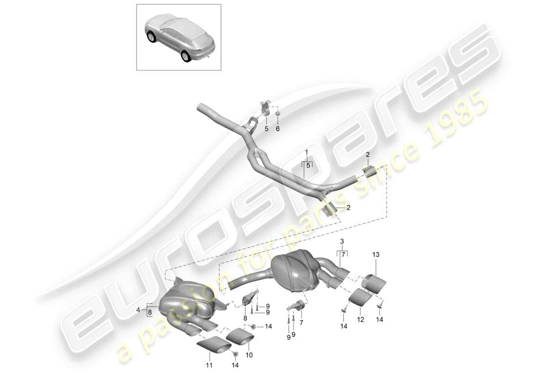porsche 2017 (macan) système d'échappement silencieux avant silencieux arrière schéma des pièces