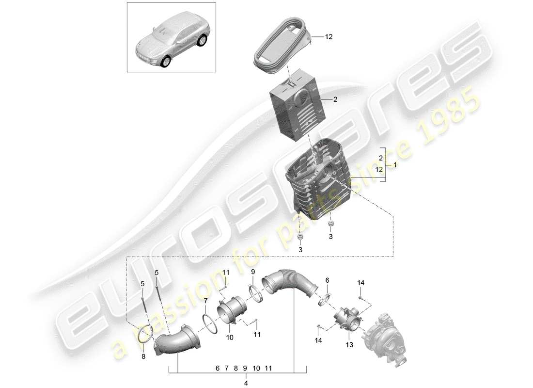 porsche 2016 (macan) filtre à air avec connexion schéma des pièces