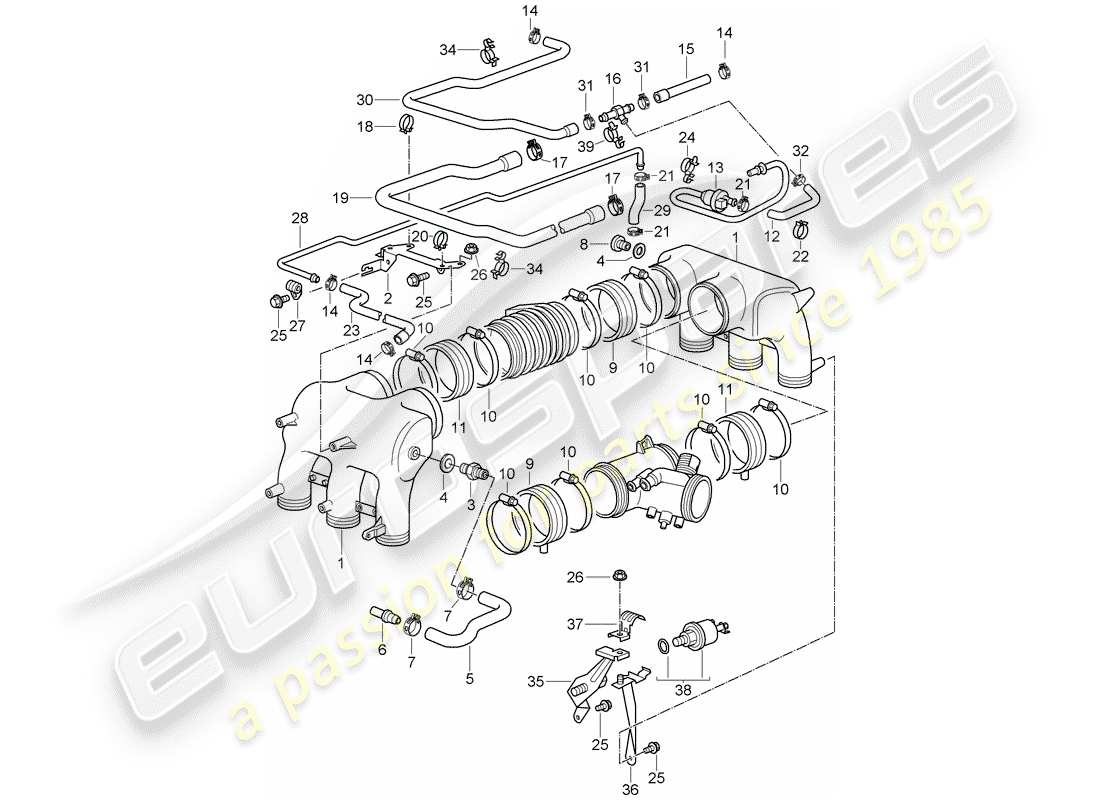 porsche 2005 (996 gt3) distributeur d'air d'admission schéma des pièces