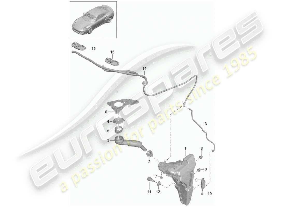 porsche 2014 (991-1 turbo) unité de rondelle glace - schéma des pièces