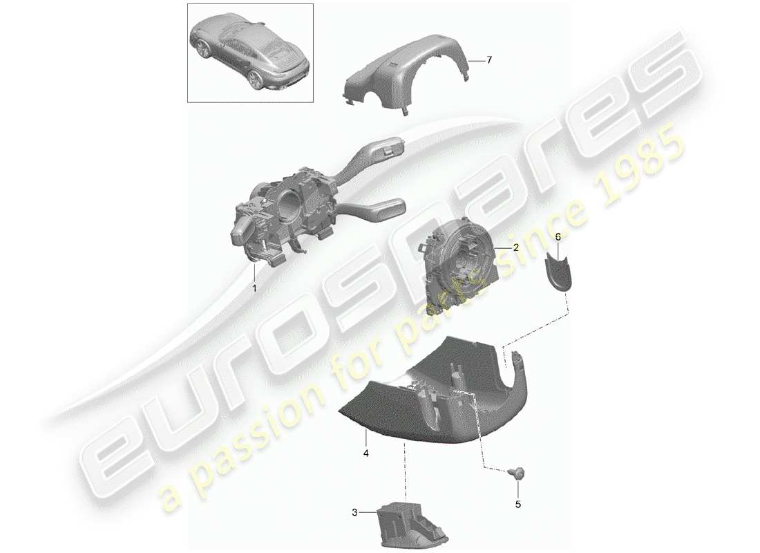 porsche 2019 (991-2 turbo) commutateur de colonne de direction schéma des pièces