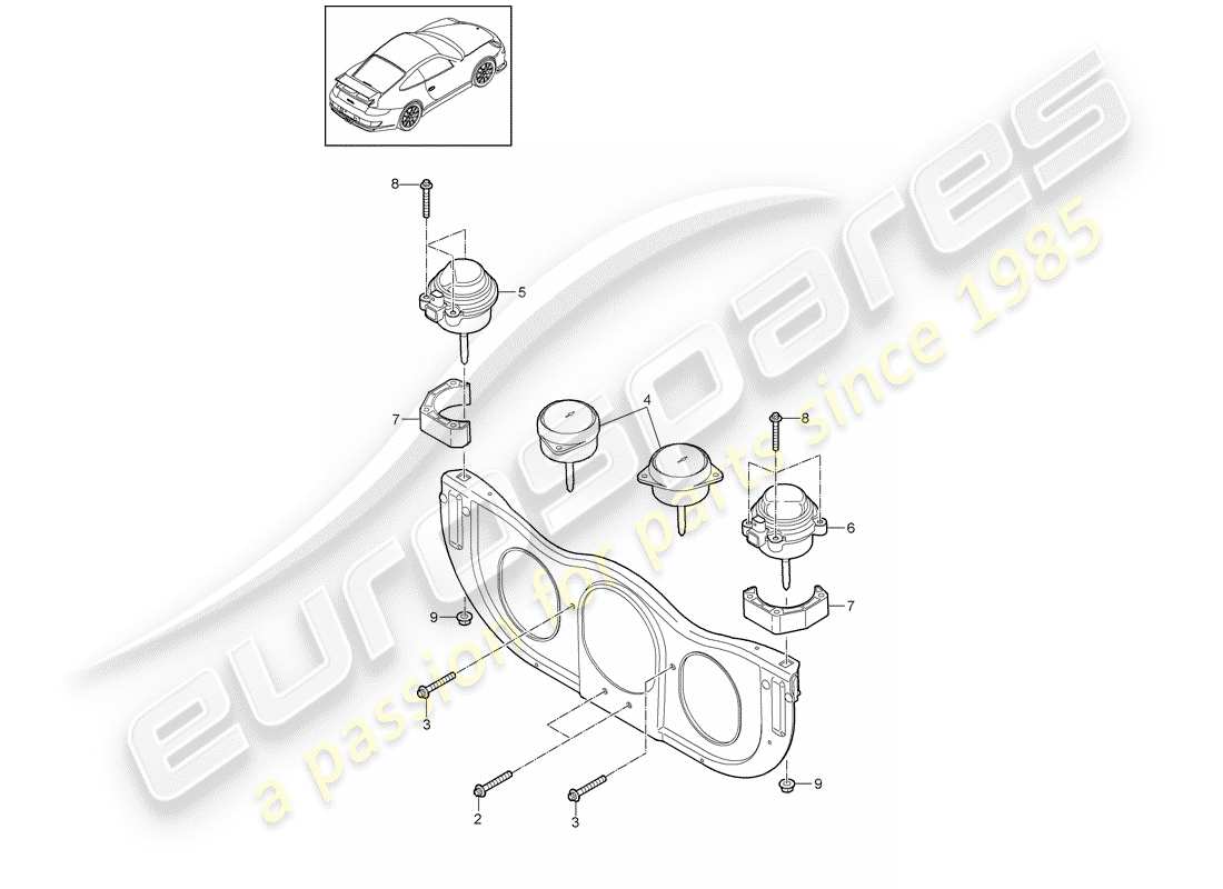 porsche 2008 (997-1 gt3) suspension moteur schéma des pièces