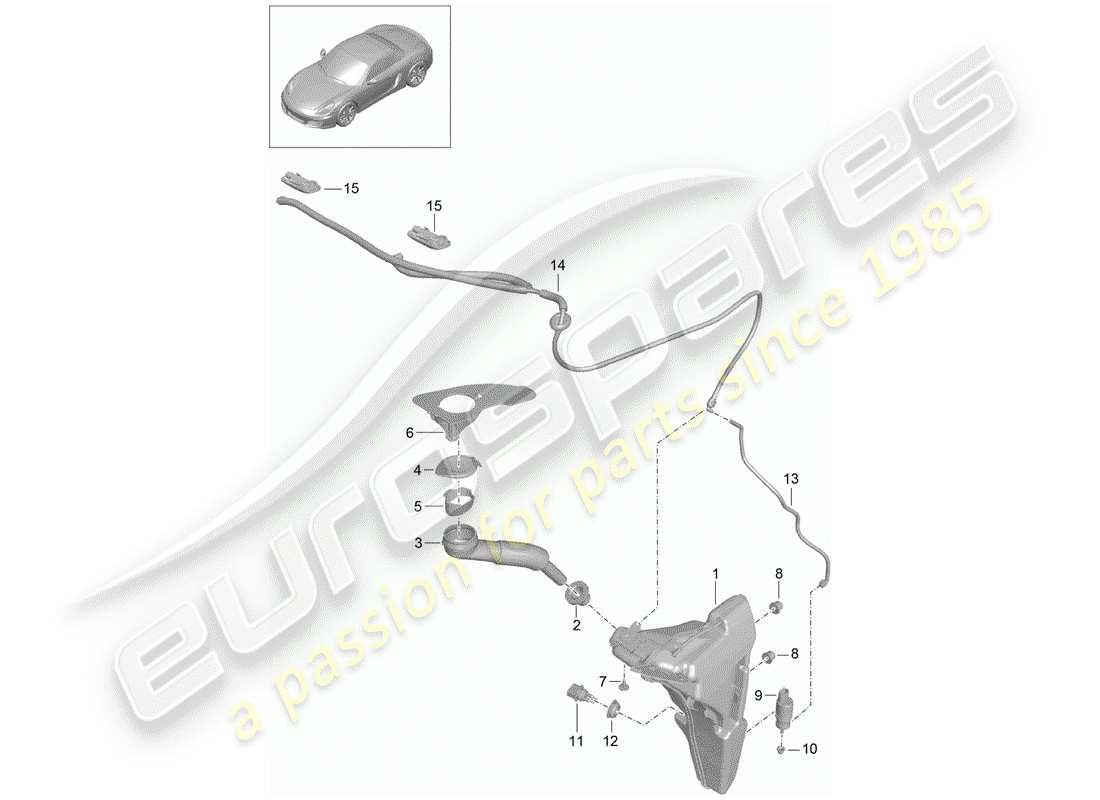 porsche 2012 (981 boxster) unité de rondelle glace - schéma des pièces