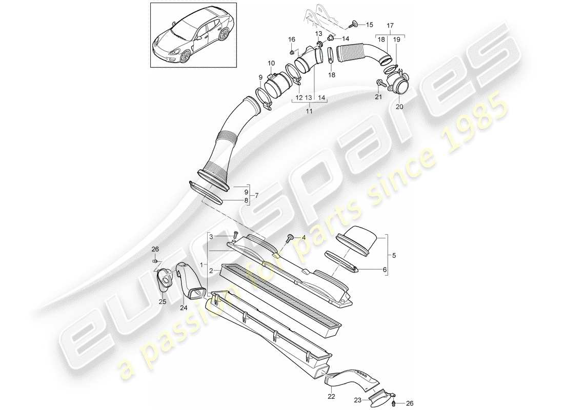 porsche 2010 (panamera 970) système de filtre à air schéma des pièces