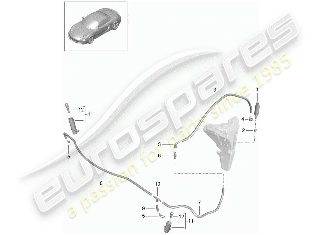 porsche 2012 (981 boxster) système de rondelle de phares schéma des pièces