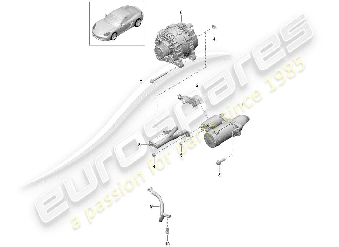 porsche 2018 (718 cayman) schéma des pièces du démarreur