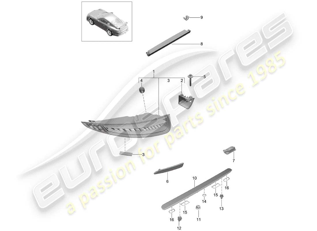 porsche 2019 (991-2 r/gt3/rs) feu arrière schéma des pièces