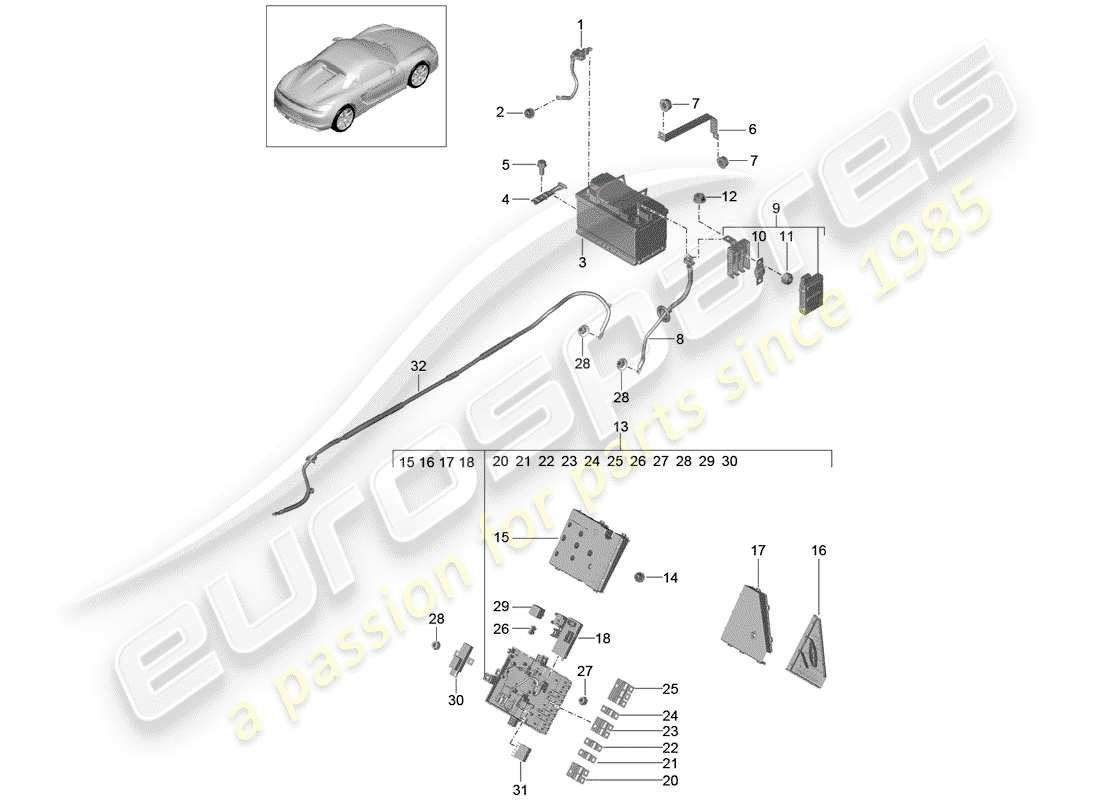 porsche 2016 (981 boxster spyder) batterie schéma des pièces