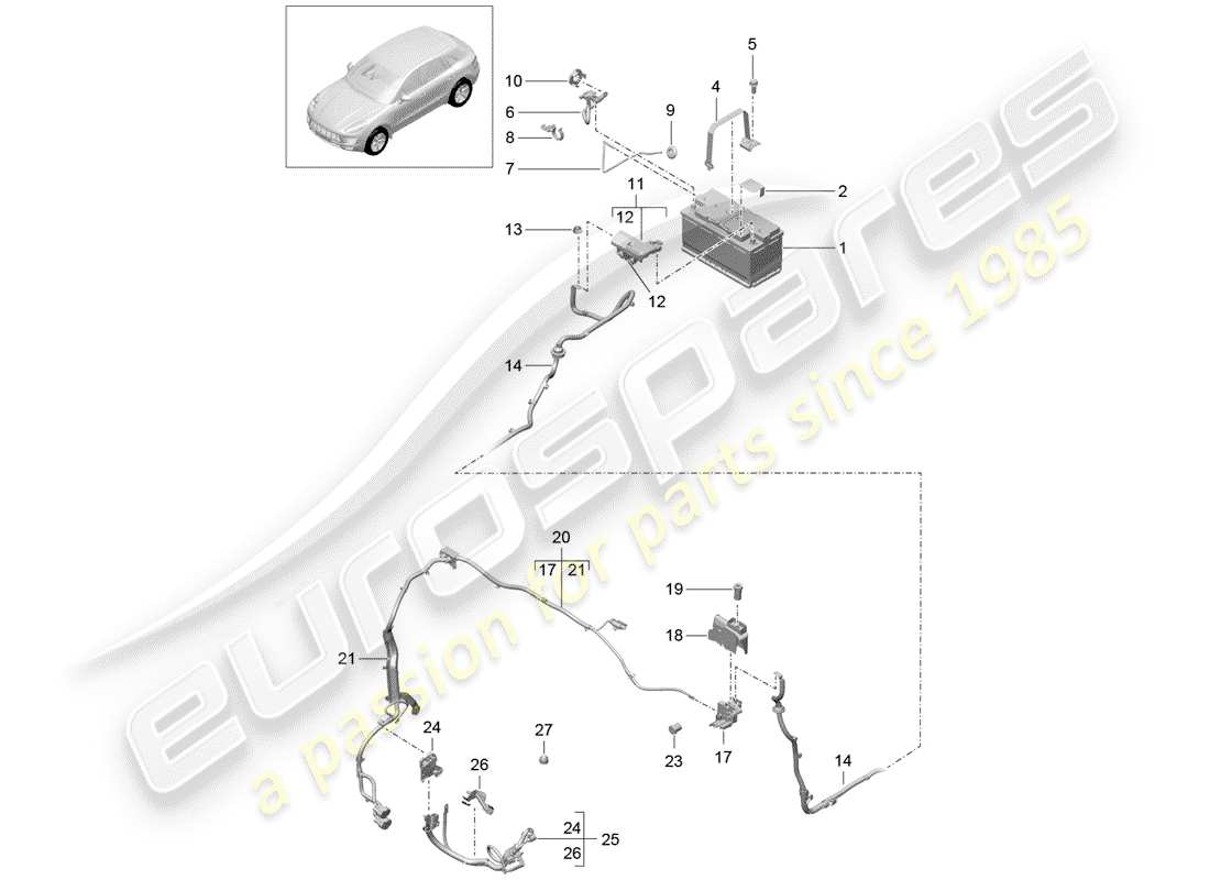 porsche 2017 (macan) batterie schéma des pièces