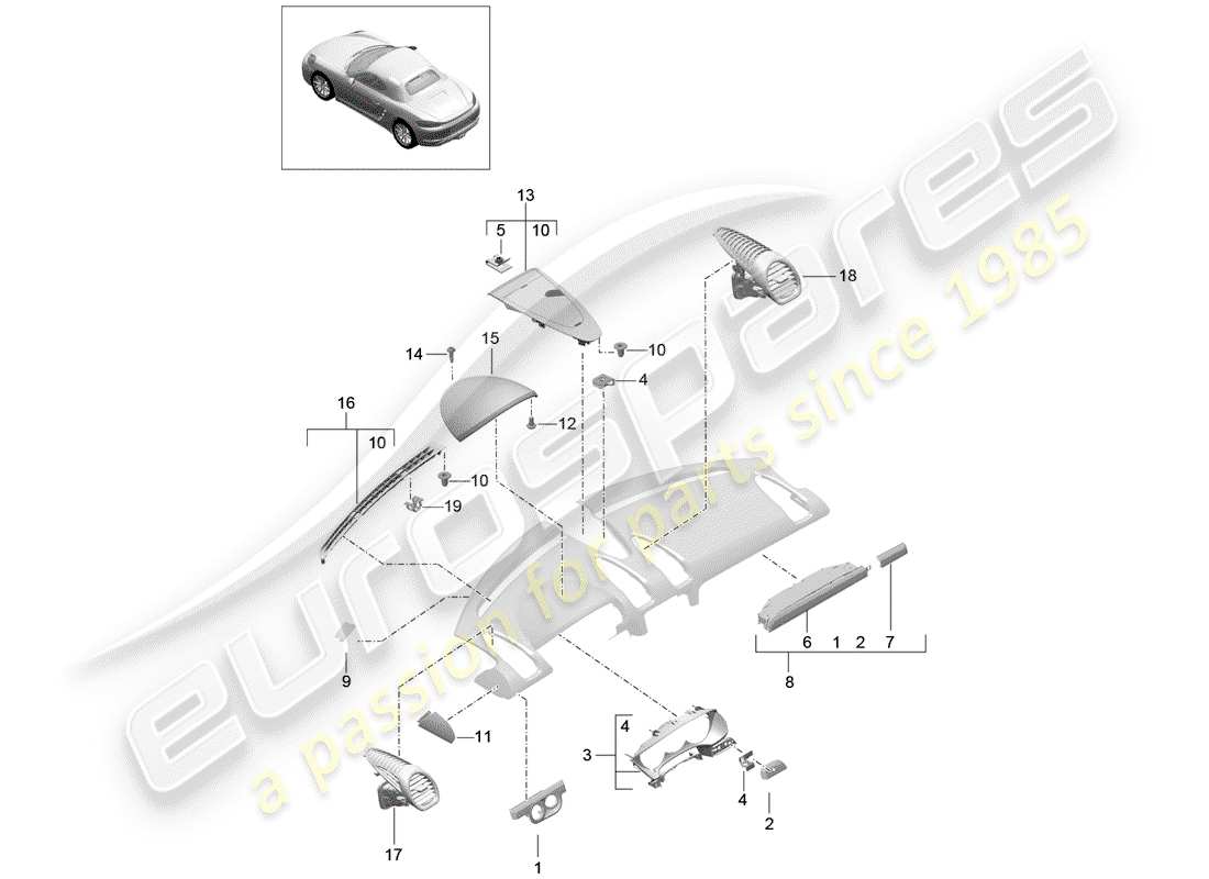 porsche 2017 (718 boxster) accessoires schéma des pièces