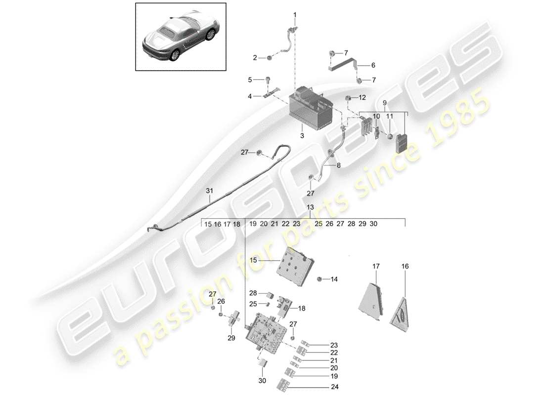 porsche 2020 (718 boxster) diagramme des pièces de la batterie