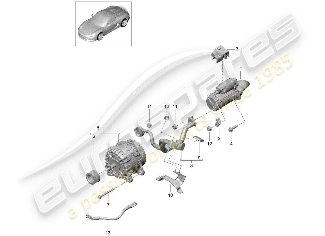 porsche 2016 (981 boxster spyder) schéma des pièces du démarreur