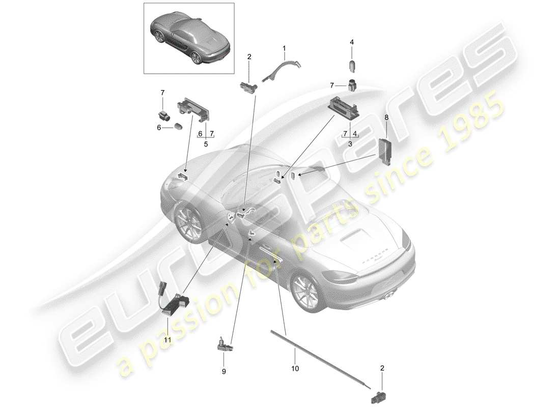 porsche 2012 (981 boxster) lumières intérieures schéma des pièces