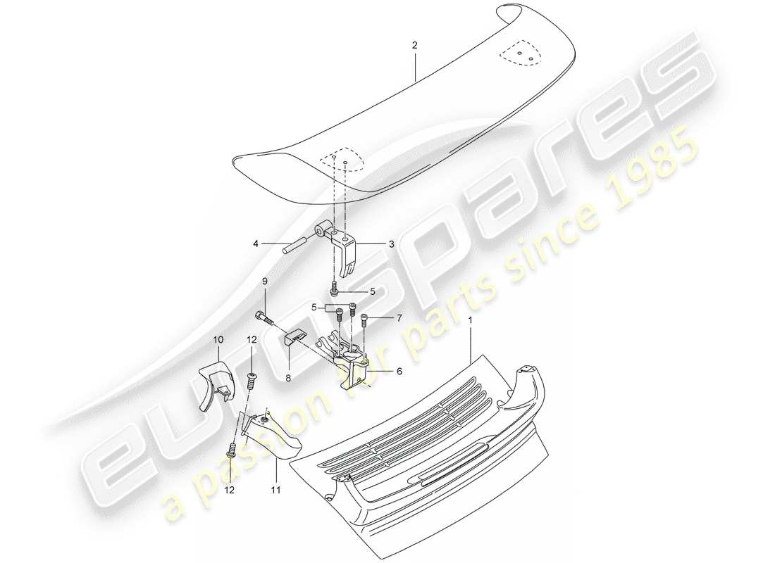 porsche 2001 (996 turbo / gt2) spoiler arrière schéma des pièces