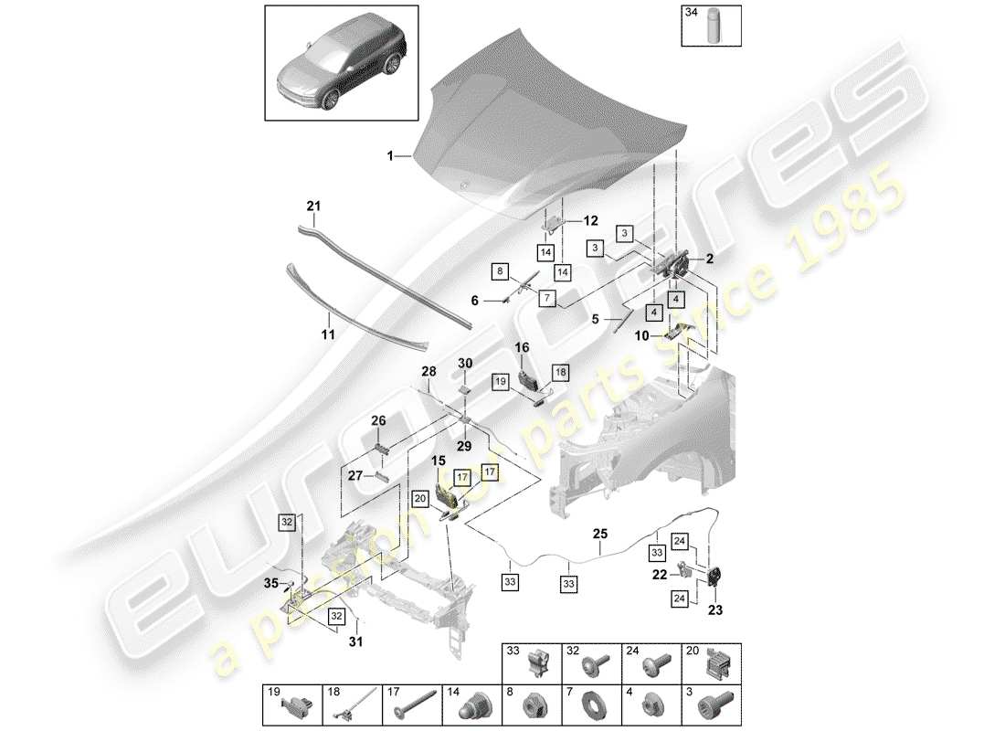 porsche 2020 (cayenne e3 9ya/9yb) couverture schéma des pièces