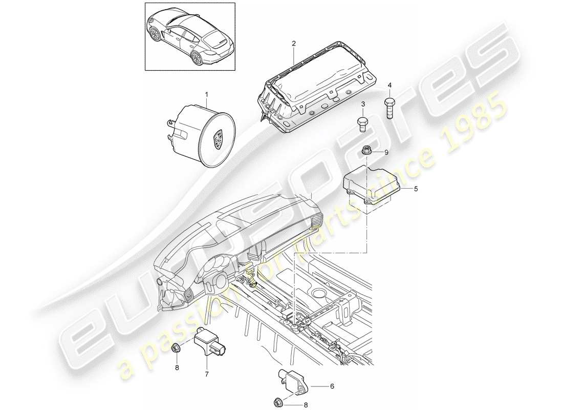 porsche 2010 (panamera 970) schéma des pièces de l'airbag