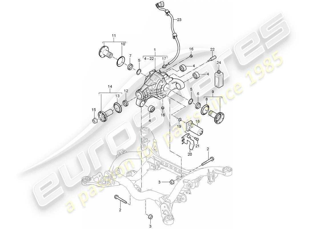 porsche 2010 (cayenne e1 9pa) différentiel d'essieu arrière schéma des pièces