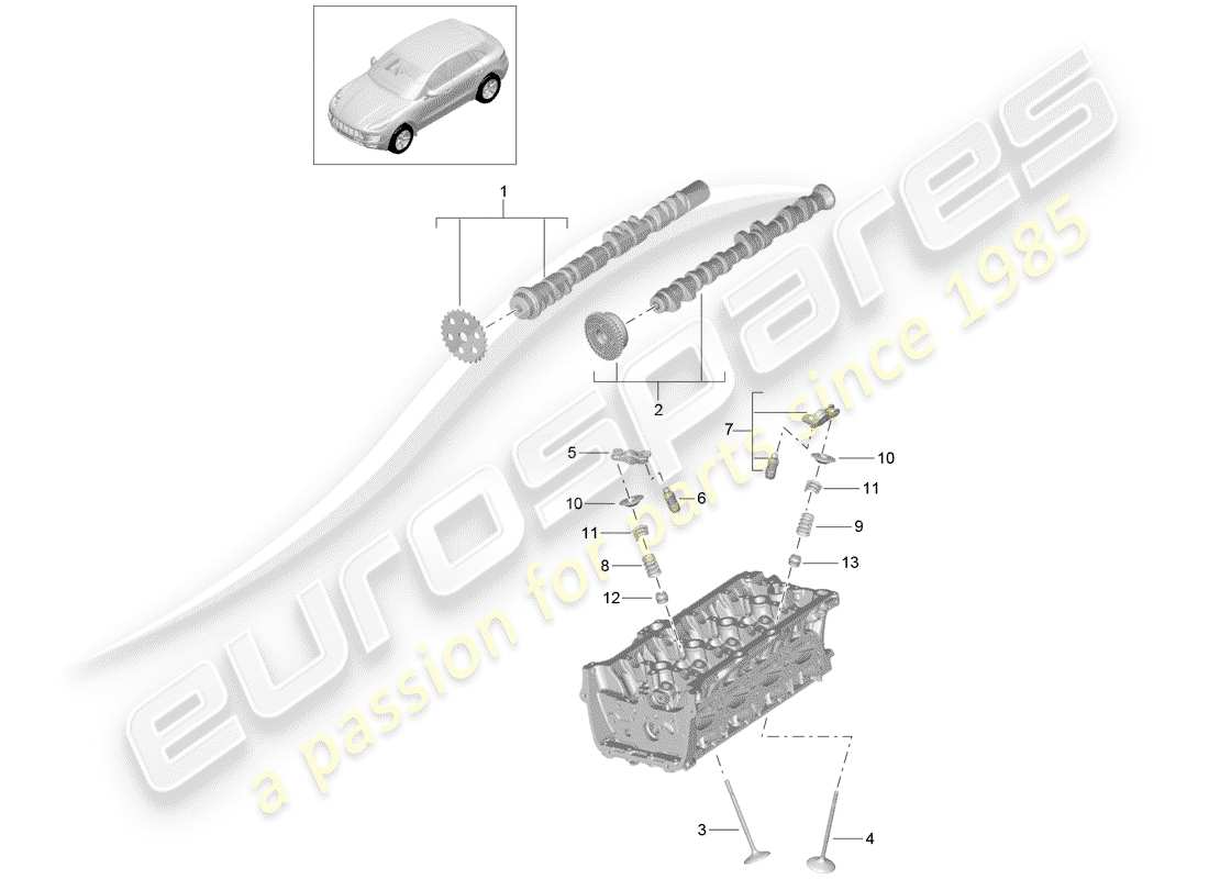 porsche 2015 (macan) arbre à cames, soupapes schéma des pièces