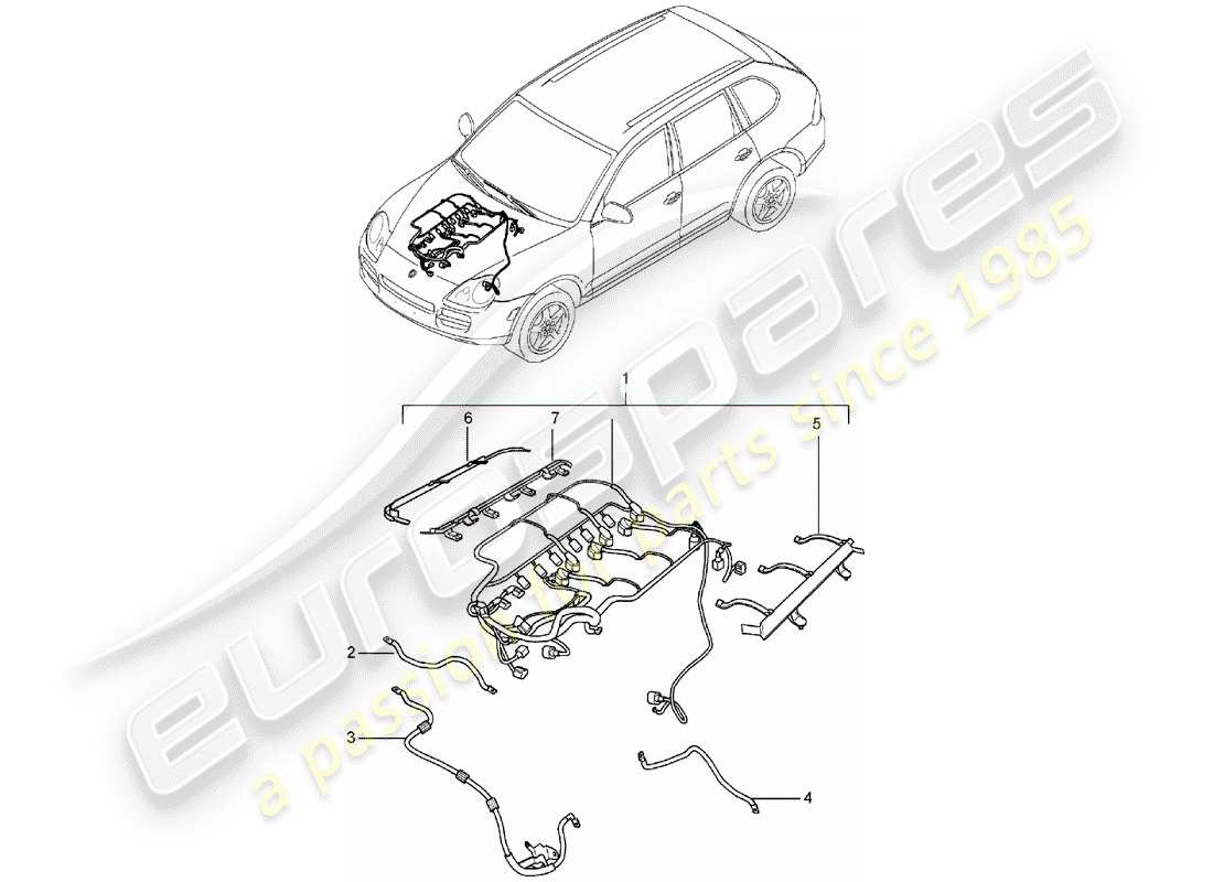 porsche 2004 (cayenne e1 9pa) diagramme des pièces du harnais