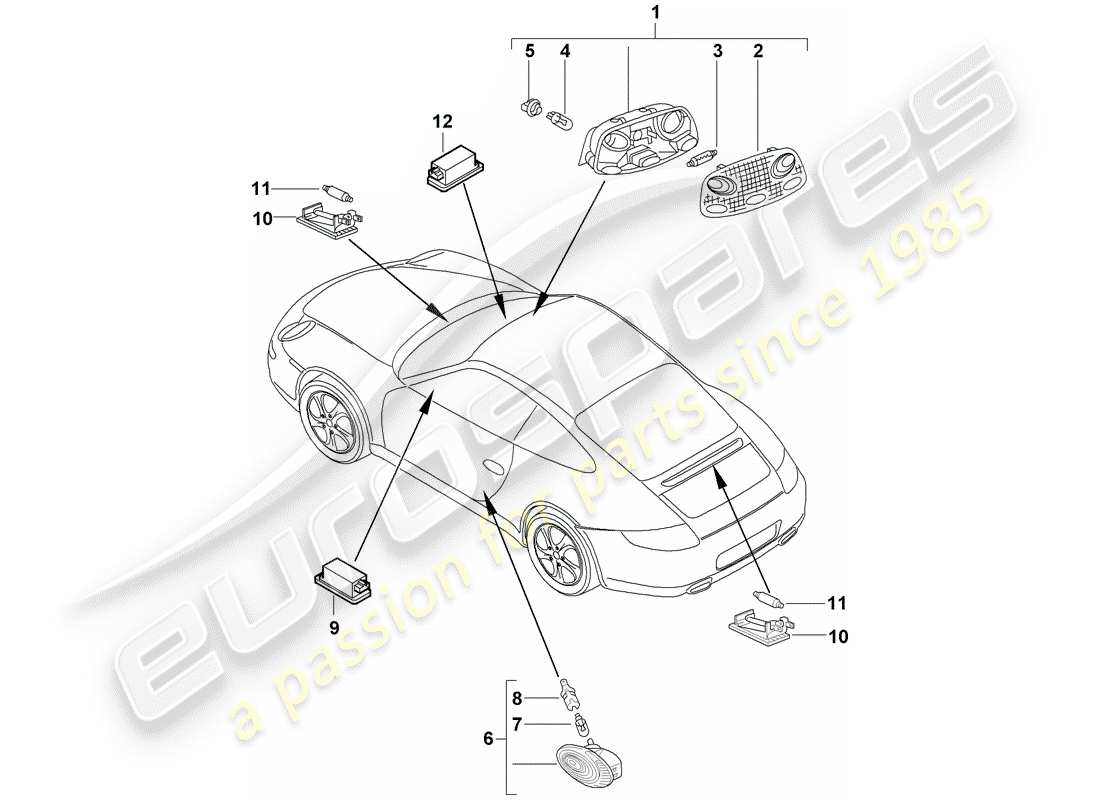 porsche 2011 (997-2) lumières intérieures schéma des pièces
